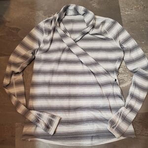 Lululemon Radiant long sleeve top. Striped grey and white. Size S. Faux wrap.